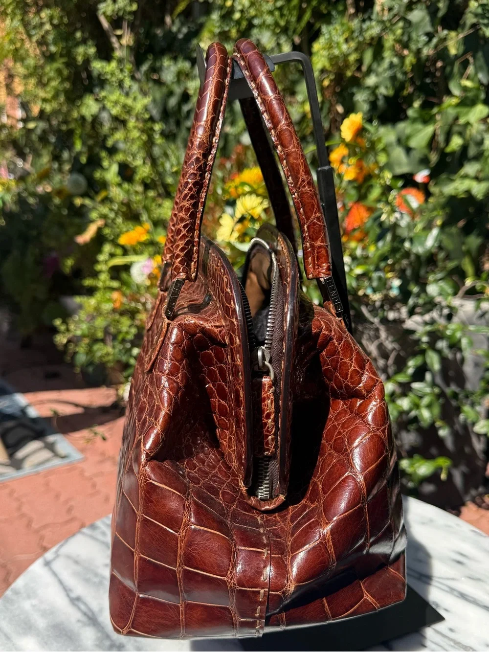 Vintage 1980s Fendi ‘Adele 1327’ Brown Alligator Doctor Style Hand Bag